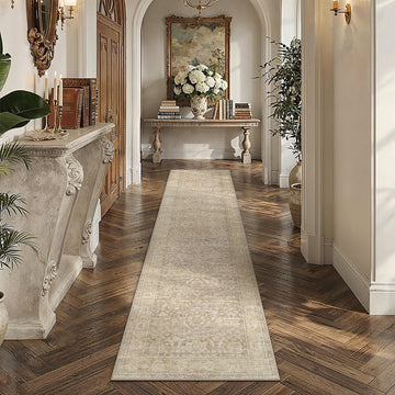 2x8 Beige Neutral Runner Rug Vintage Floral Carpet