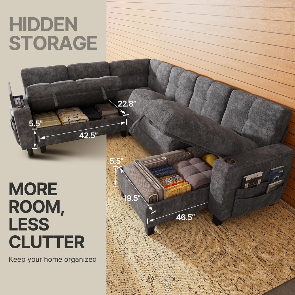 7 Seat Modular Sectional Sleeper Sofa with Pull Out Bed, Light Gray