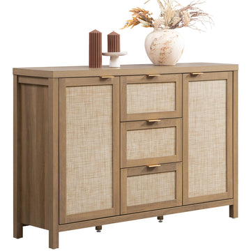 52 Inch Rattan Sideboard Buffet Coffee Bar Cabinet with 3 Drawers