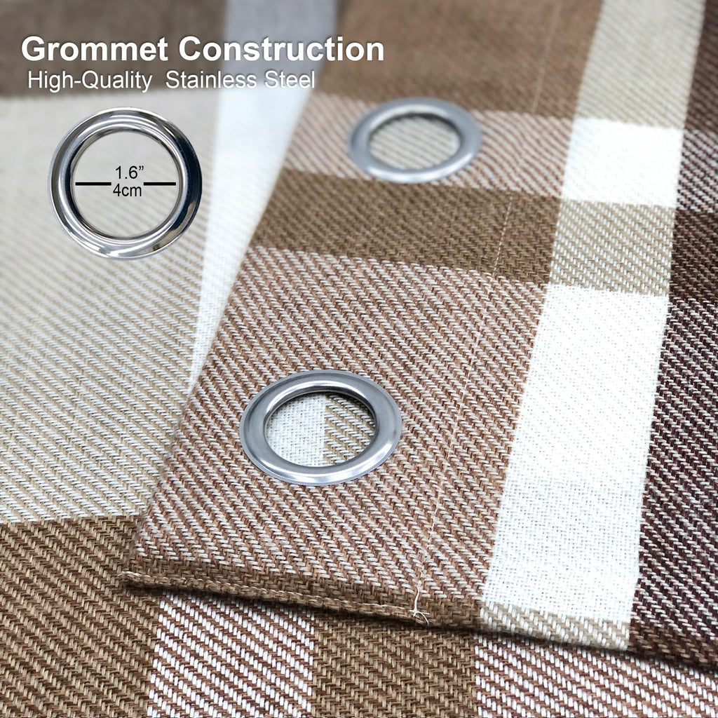 Beige Brown Plaid Curtains Farmhouse Window Curtains Highland Woolen Look Grommet Drapes Bedroom 2 Panels 45 * 95