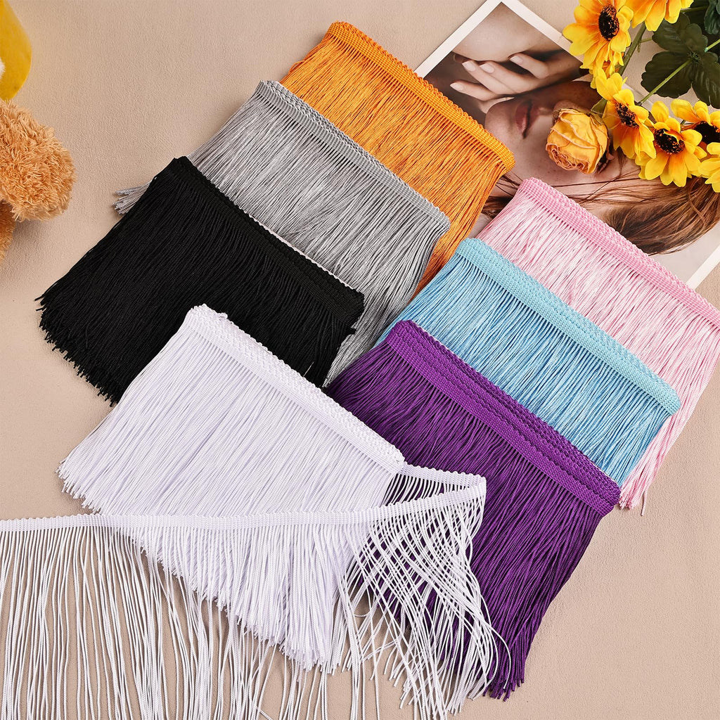6 Inch Chainette Fringe Trim, Tassel Sewing Trim (White, 5Yard) - 5 Yard