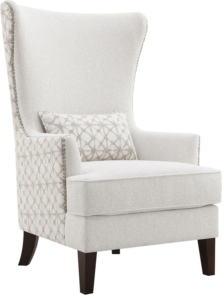 Home Furnishings - Pippin - Upholstered High Wingback Accent Chair with Brown Wood Legs, Track Arms, Removable