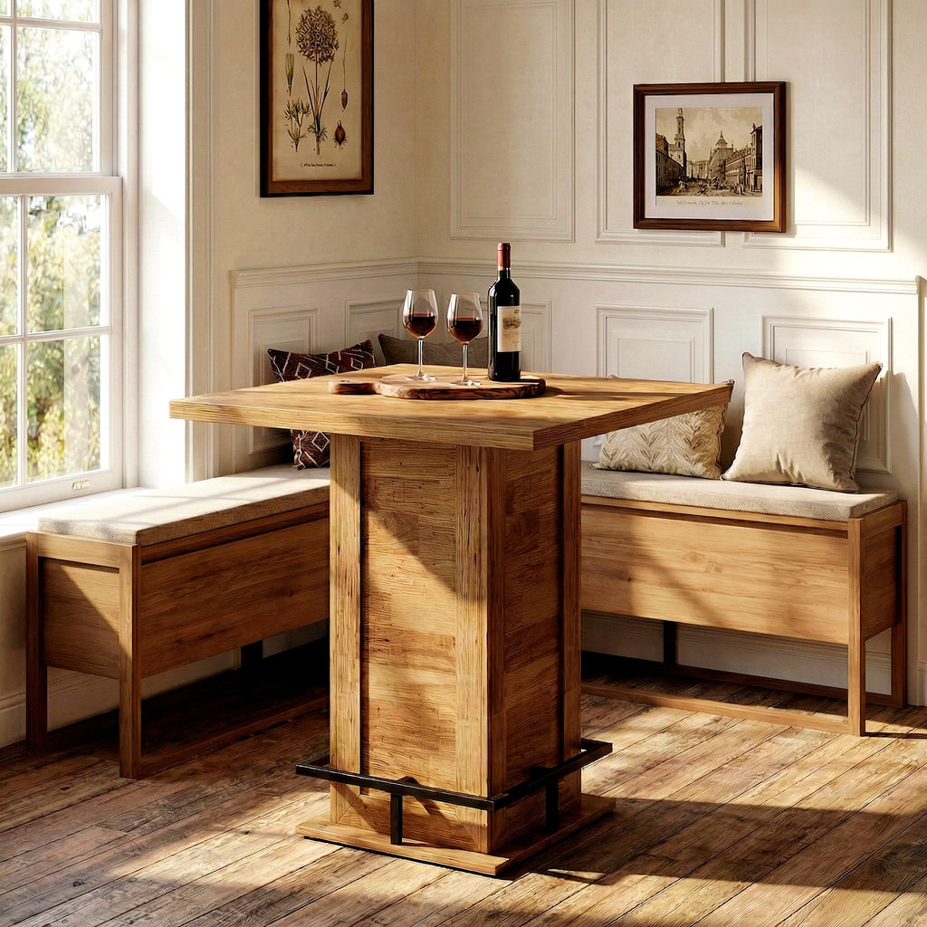Square Bar Height Table, 39.4" H Counter Height Pub Table, High Top Kitchen Bar Table with Footrest, Restaurant