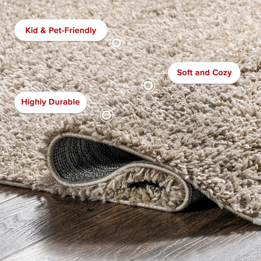 Neva Beige Solid Power Loomed Runner Rug, 2' x 6'