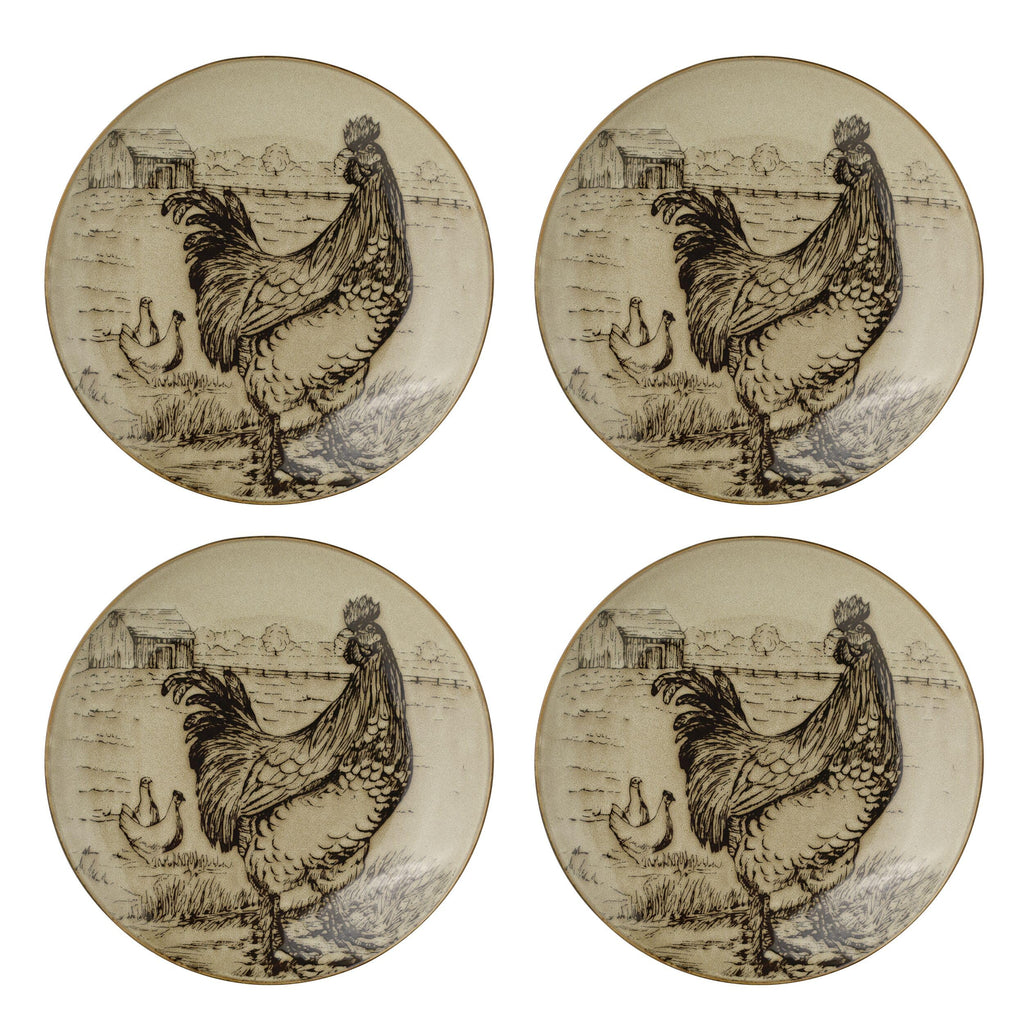 Homespun Rooster 16-Piece Dinnerware Set, Service for 4 Brown