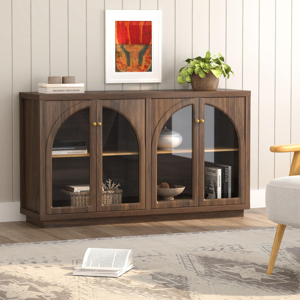 Sideboard Buffet Cabinet with 4 Doors, Modern Accent Storage Cabinet with Adjustable Shelves, Boho Console Table Bar