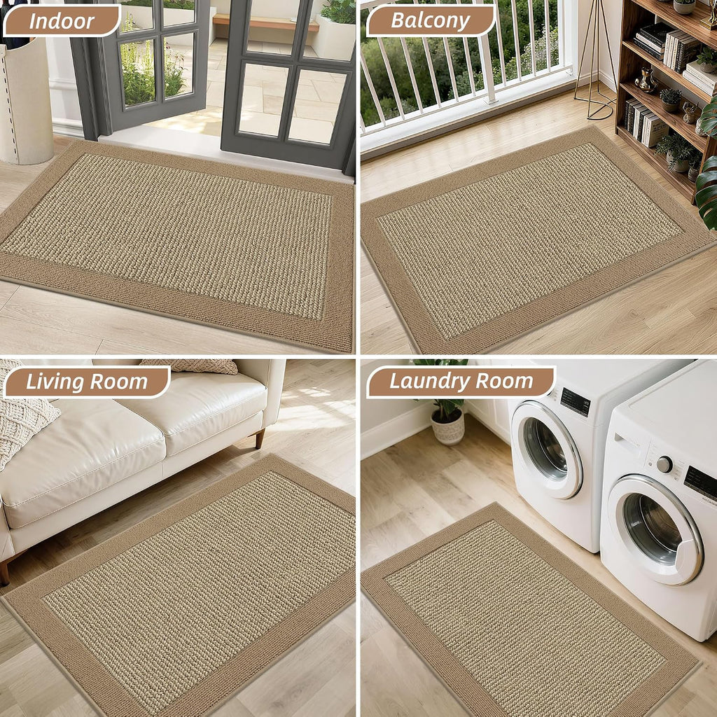 Indoor Door Mat 24" x 36", Dirt Trapper Door Mats, Beige | Non-Slip Entryway Rugs Washable, Trap Dirt Absorbent