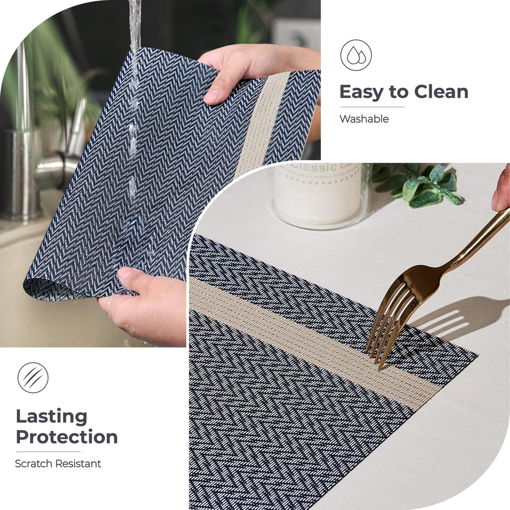 Woven Vinyl Placemats Set of 8,Blue Striped