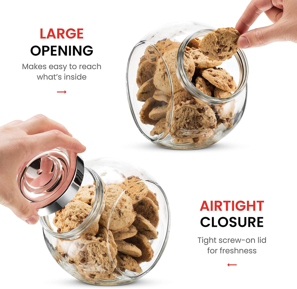 Pandora Glass Candy Jar 751⁄2-Ounce Cookie Jar (2 Pack) with Plastic Airtight Seal Lid 2-Way Display, Bulk-Food - Set of 2