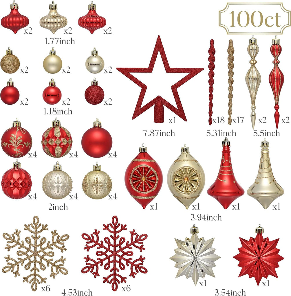100ct Christmas Tree Decorations Ball Ornaments Set Medium