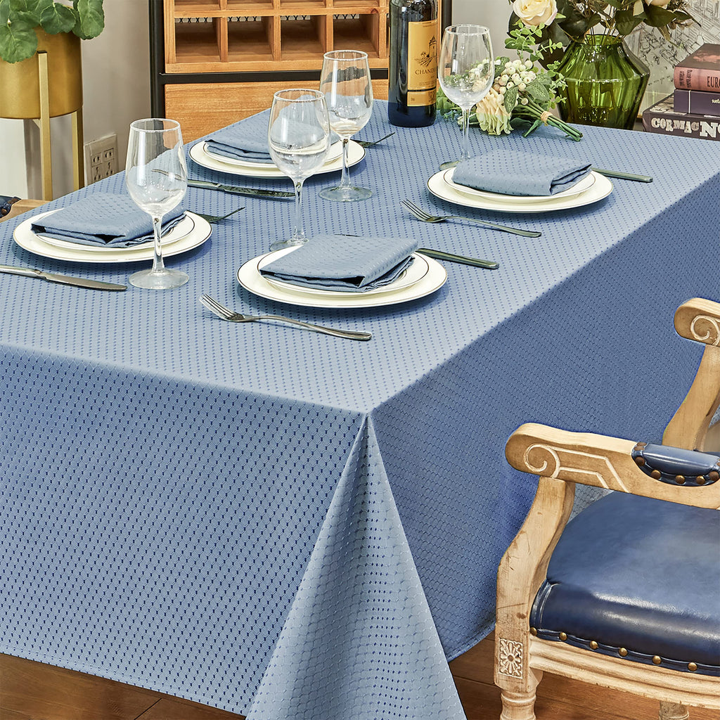 Light Blue Jacquard 60x120 Inch Rectangle Polyester Tablecloth
