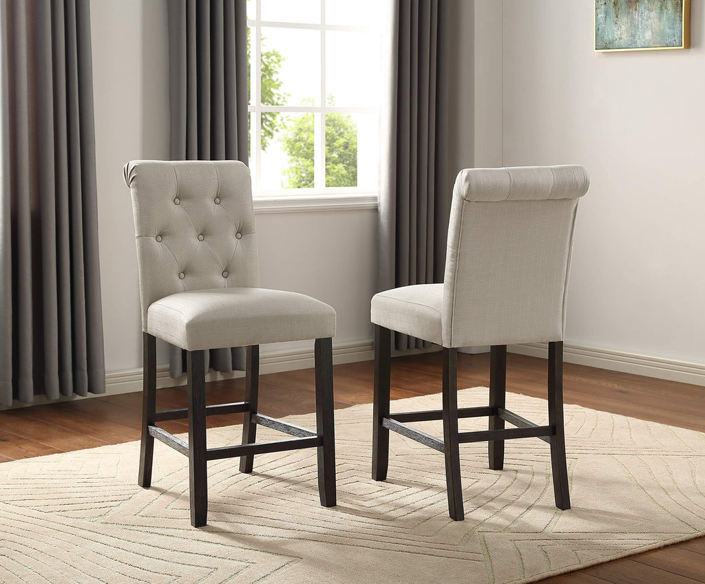 Hendley Solid Wood Tufted Counter Height Stools, Set of 2, Tan