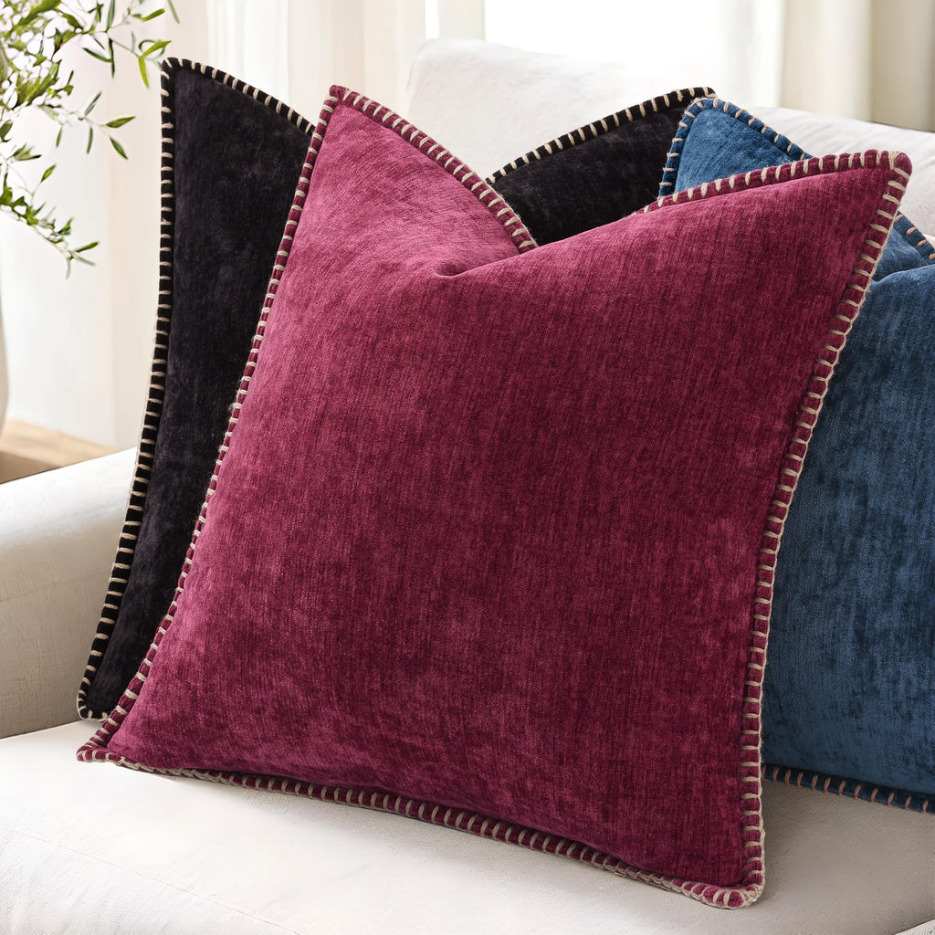 Soft Chenille Throw Pillow Covers 12x20 Set of 2 Black