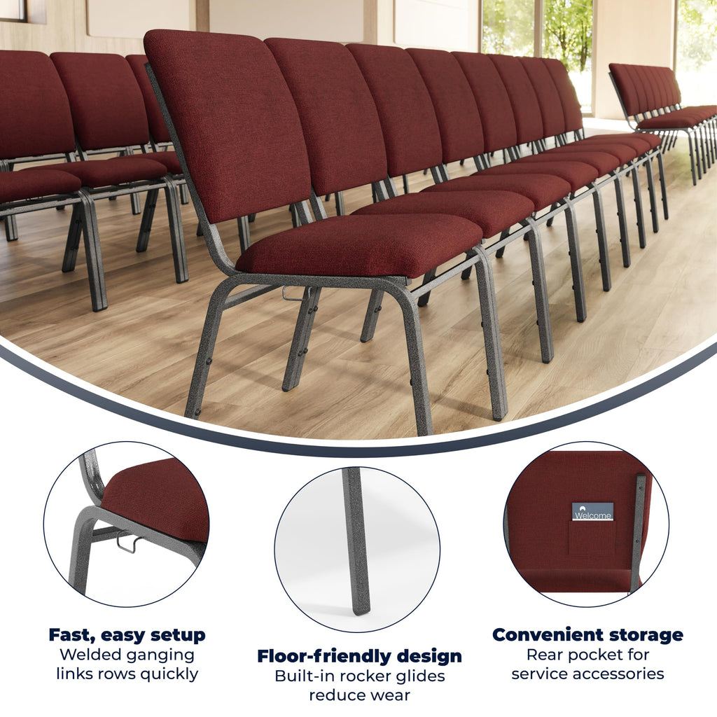 18.5" Wide Maroon Stacking Church Chair