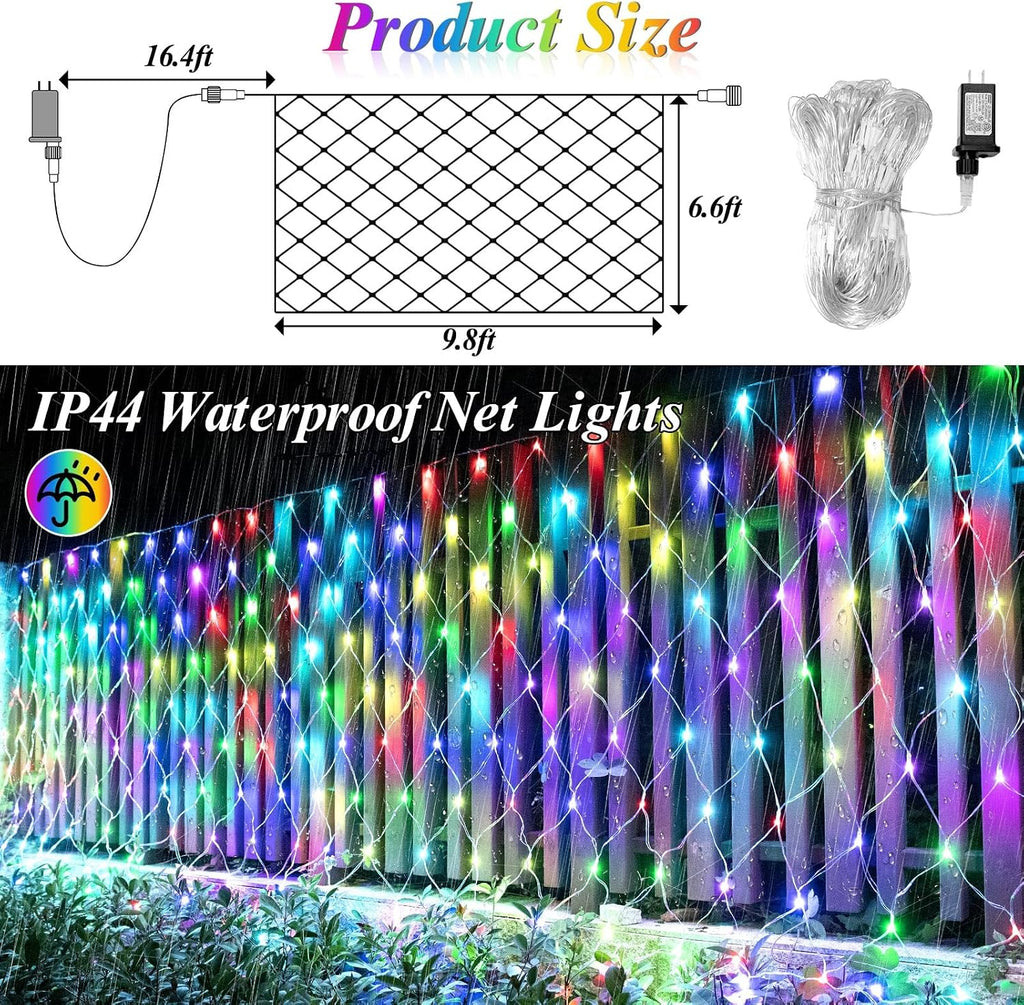 204 LED Christmas Net Lights Outdoor Connectable, 9.8FT x 6.6FT