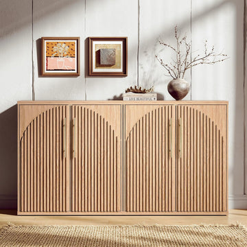 Buffet Cabinet with Storage Set of 2, 63" W Sideboard Cabinet w/Fluted Arched Doors & Adjustable Shelves, Modern