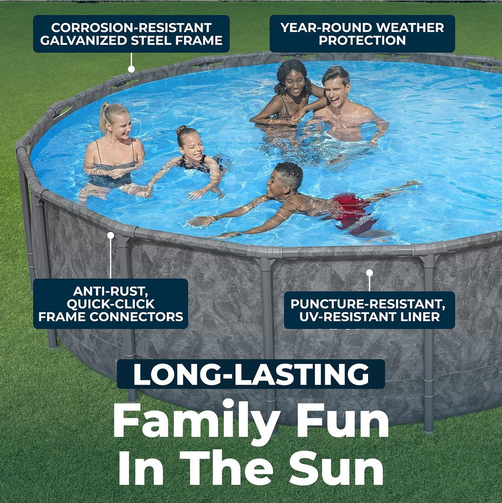 APX 365 16' x 48" Above Ground Pool, Round Metal Frame Outdoor Swimming Pool Set with Sand Filter Pump, Ladder, and