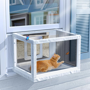 Winter Cat Window Box, Window Catio with Bug Proof Mesh, Min Height 16"