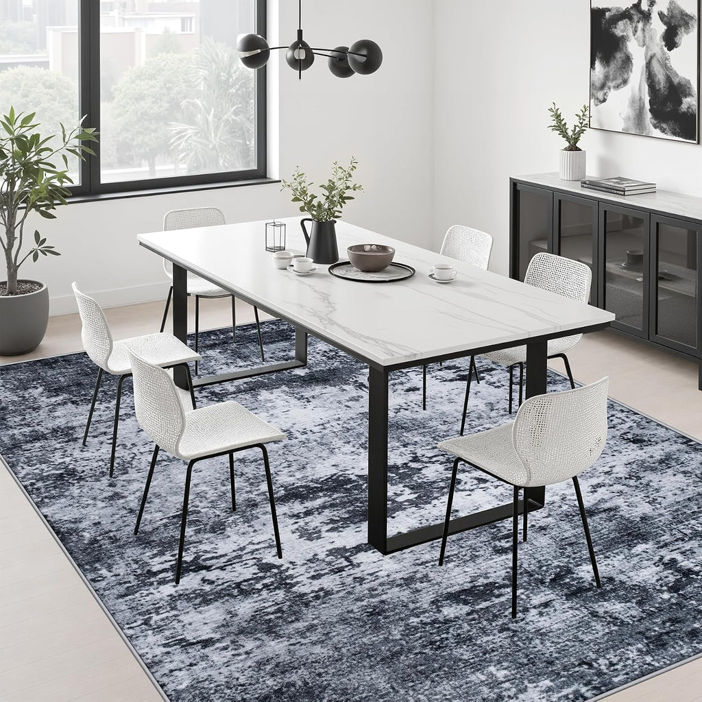 5x7 Area Rug Living Room: Modern Washable Indoor Carpet Black