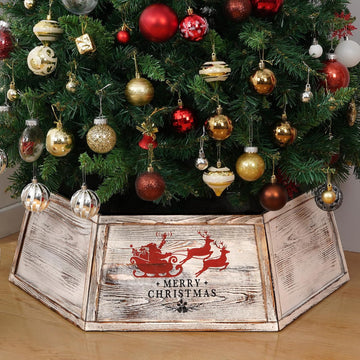 Wood Christmas Tree Collar, 30.7" Natural Wooden Christmas Tree Stand Cover, Hexagon Tree Base Cover, Rustic