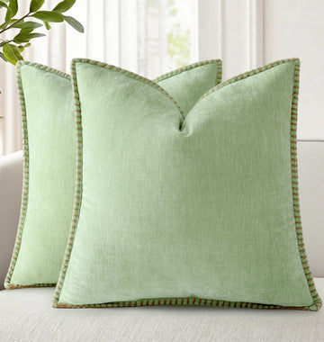 Soft Chenille Throw Pillow Covers 22x22 Set of 2 Sage Green