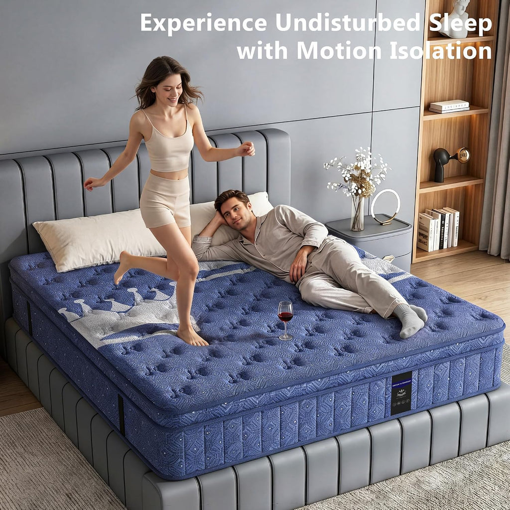 Full Mattress, Crown Hybrid Mattress in a box, Medium Firm Mattress(14 in) | Cool and Breathable Knit Fabric