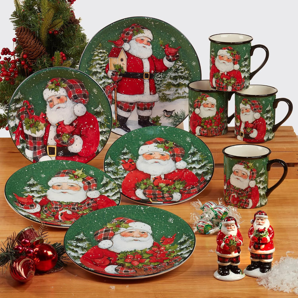 Christmas Lodge Santa 16 pc Dinnerware Set, Service for 4