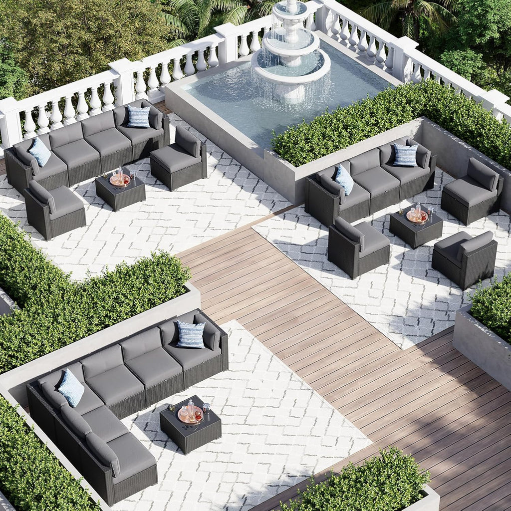 7 Piece Patio Furniture Set Wicker Rattan Patio Sectional Sofa Set Outdoor Seating Furniture with Thickened