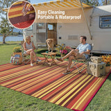 Outdoor Plastic Straw Rug Waterproof Patio 9x12 Red Orange Stripe Mat for Porch Camping RV Balcony D