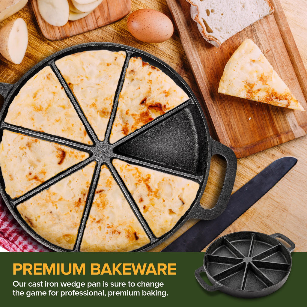 Classic Cast Iron Wedge Pan, Non-Stick Cornbread Skillet with Easy Transport Handles, 8 Slice Divided Cast Iron