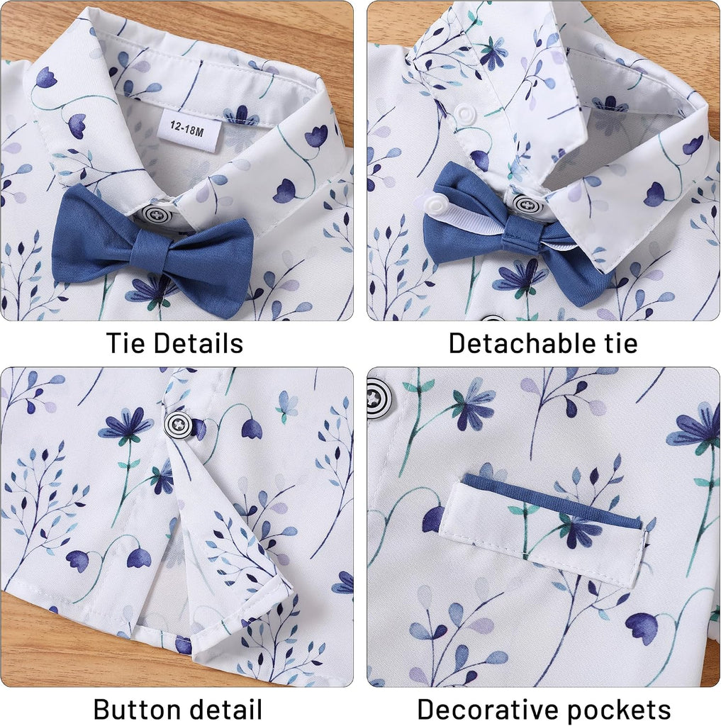Toddler Baby Boy Clothes Boy Gentleman Suit Short Sleeves Shirt +Suspender Pants +Bowtie Toddler Dress Boy Outfit