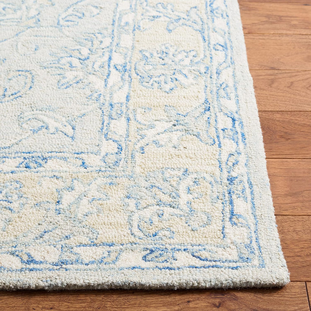 Micro-Loop Area Rug - 9' x 12', Blue & Beige, Handmade Wool