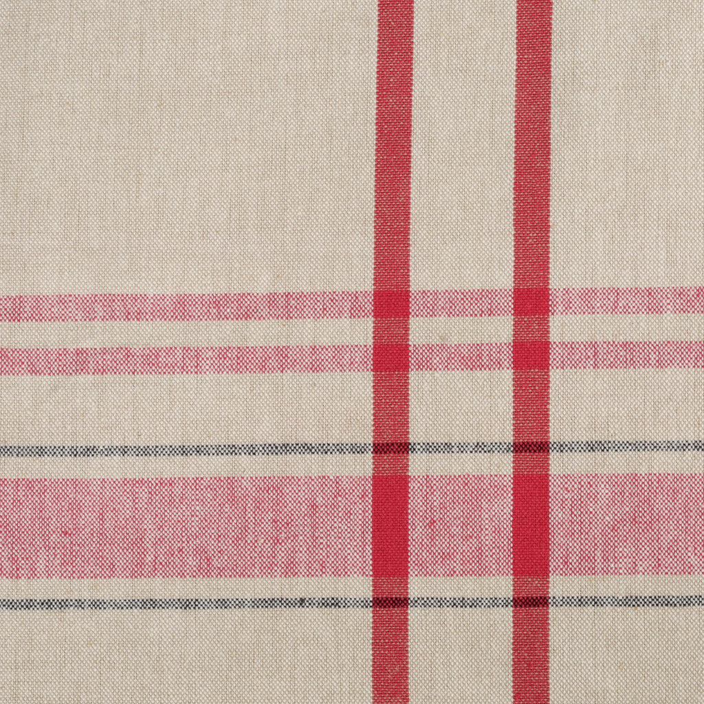 French Stripe Tabletop Collection Farmhouse Style Dining Table Linen Tablecloth, 60x120, Taupe/Red