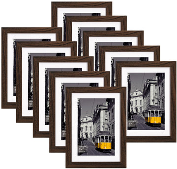 5x7 Picture Frames, Acrylic Cover, Walnut Brown, Set of 10
