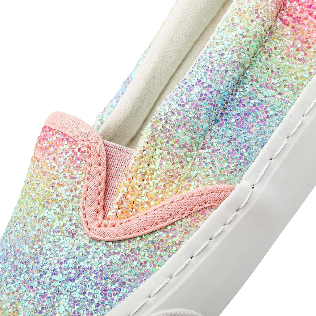Kids Sneakers Glitter Slip on Walking Running Canvas Shoes Girls