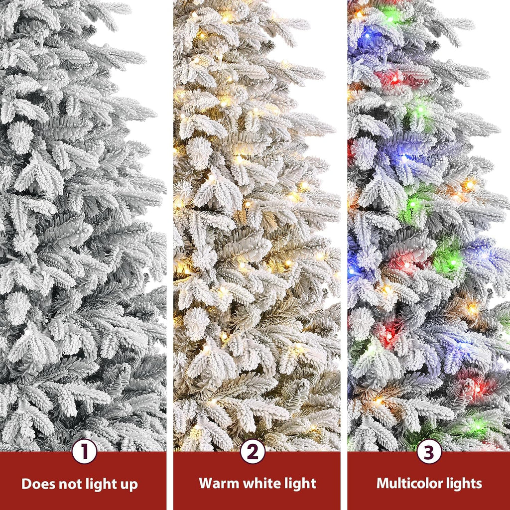 Prelit Artificial Flocked Christmas Tree Multi-Color Lights