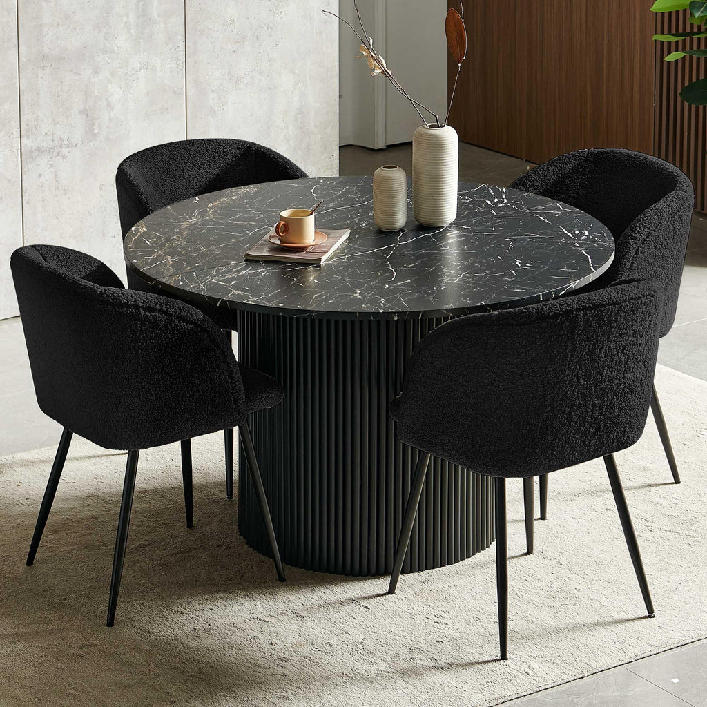 5-Piece Round Dining Table Set, 47-Inch Black