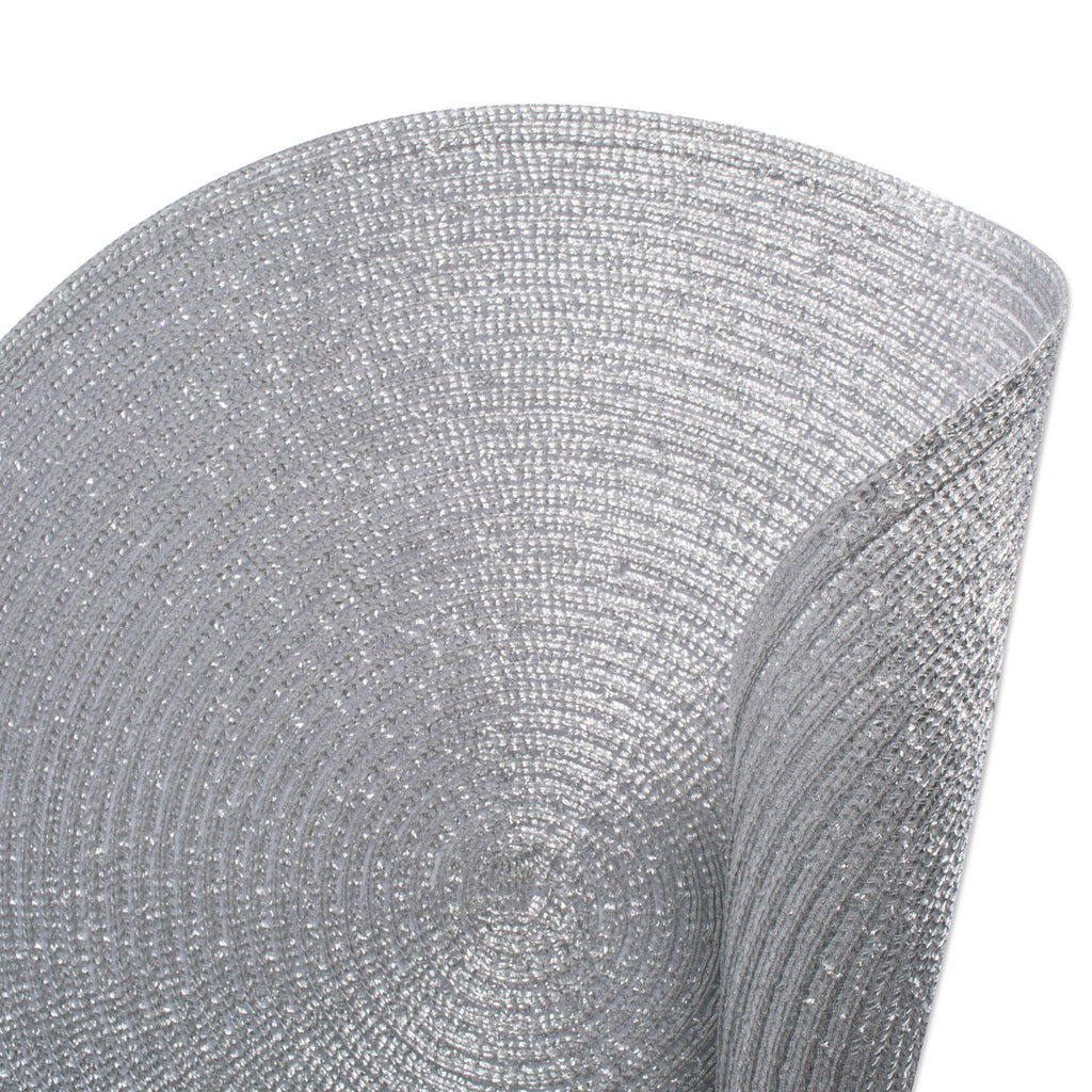 Woven Placemats Collection Metallic Round Placemat Set, 15", Platinum Silver, 4 Piece