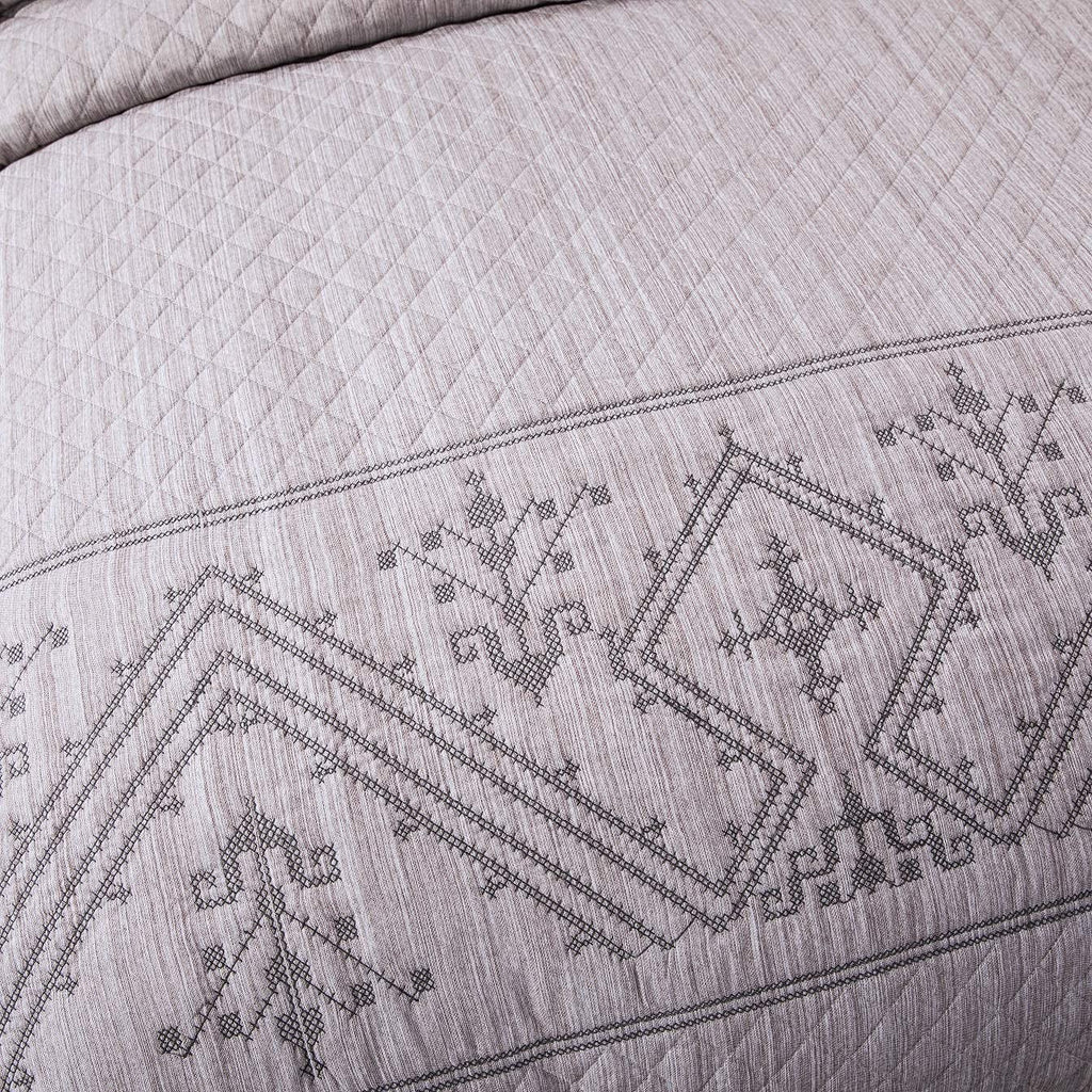 Twin 2-Piece Quilt Set, Heather Grey Embroidered Bedspread