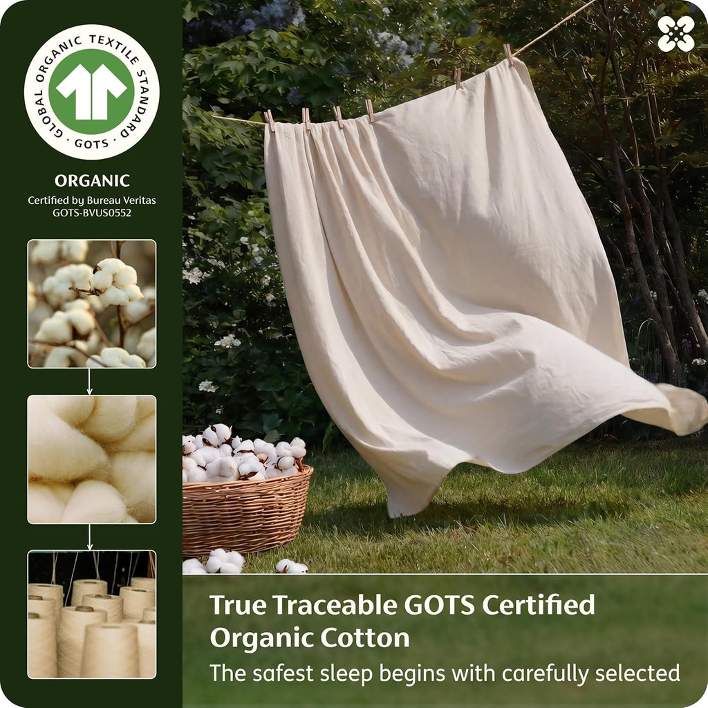 100% Organic Cotton Duvet Cover Set, Linen, 90" 90" | GOTS Certified, Luxury PureWoven, Zipper Closure