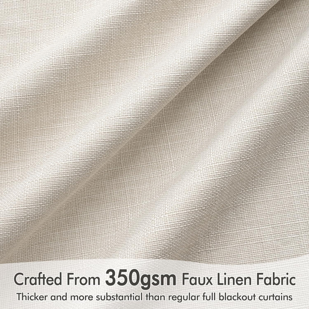 100% Blackout Back Tab Pleat Linen Curtains 50" Wx108 L, Birch