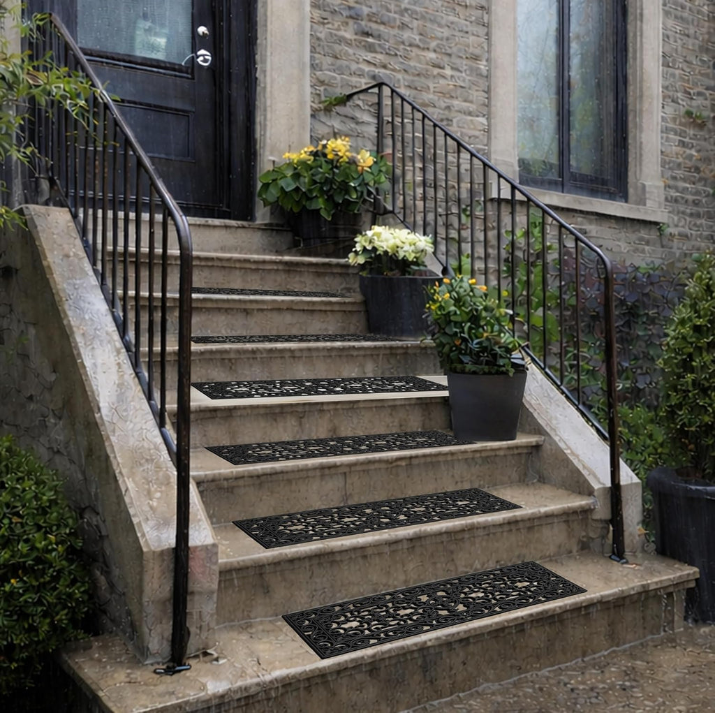 Stair Treads - 4 Pack 10x30 inch Non-Slip Rubber Stair Mats | Sturdy Heavy Duty Drainage Staircase Step Mats