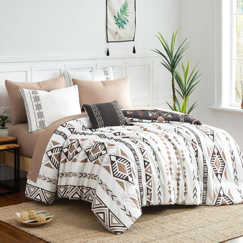 Geniospin King Comforter Set- 7 Pieces Boho Bed in a Bag, Western Bedding Set for All Seasons