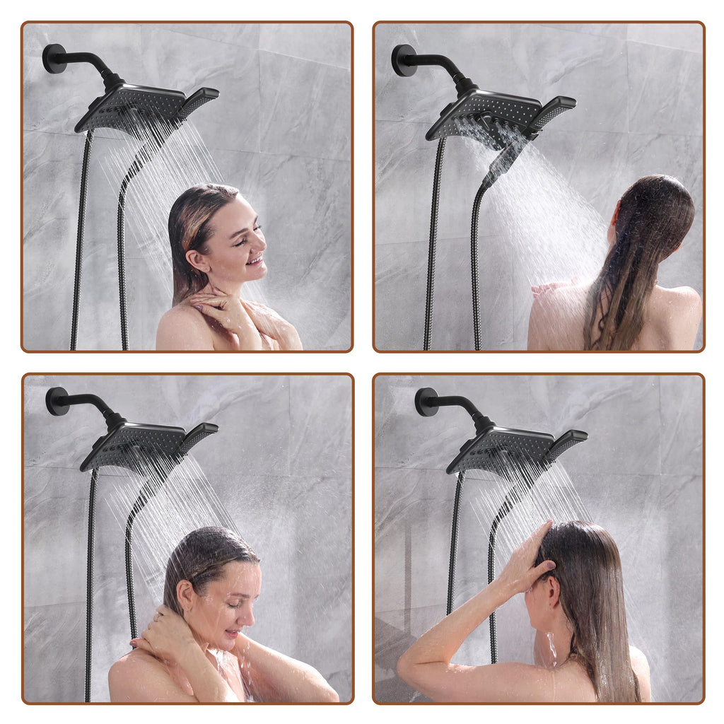 High Pressure Dual Shower Head Combo with Rainfall & Handheld, 4 Spray Settings, Tool-Free Installation, 60"
