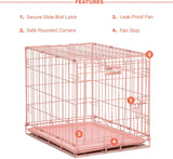 24-Inch Pink Fashion iCrate for Small Breeds, 12-20 lbs, Single Door Folding Dog Crate with Divider Panel