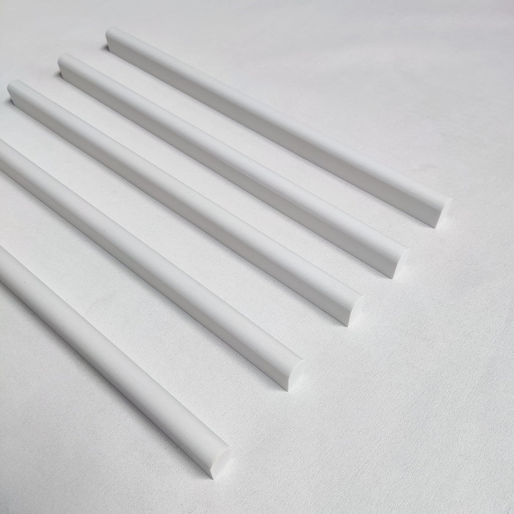 10 Pcs White Marble Pencil Tile, 12 Inch Edge Trim Matte Finish, Backsplash, Kitchen, Shower