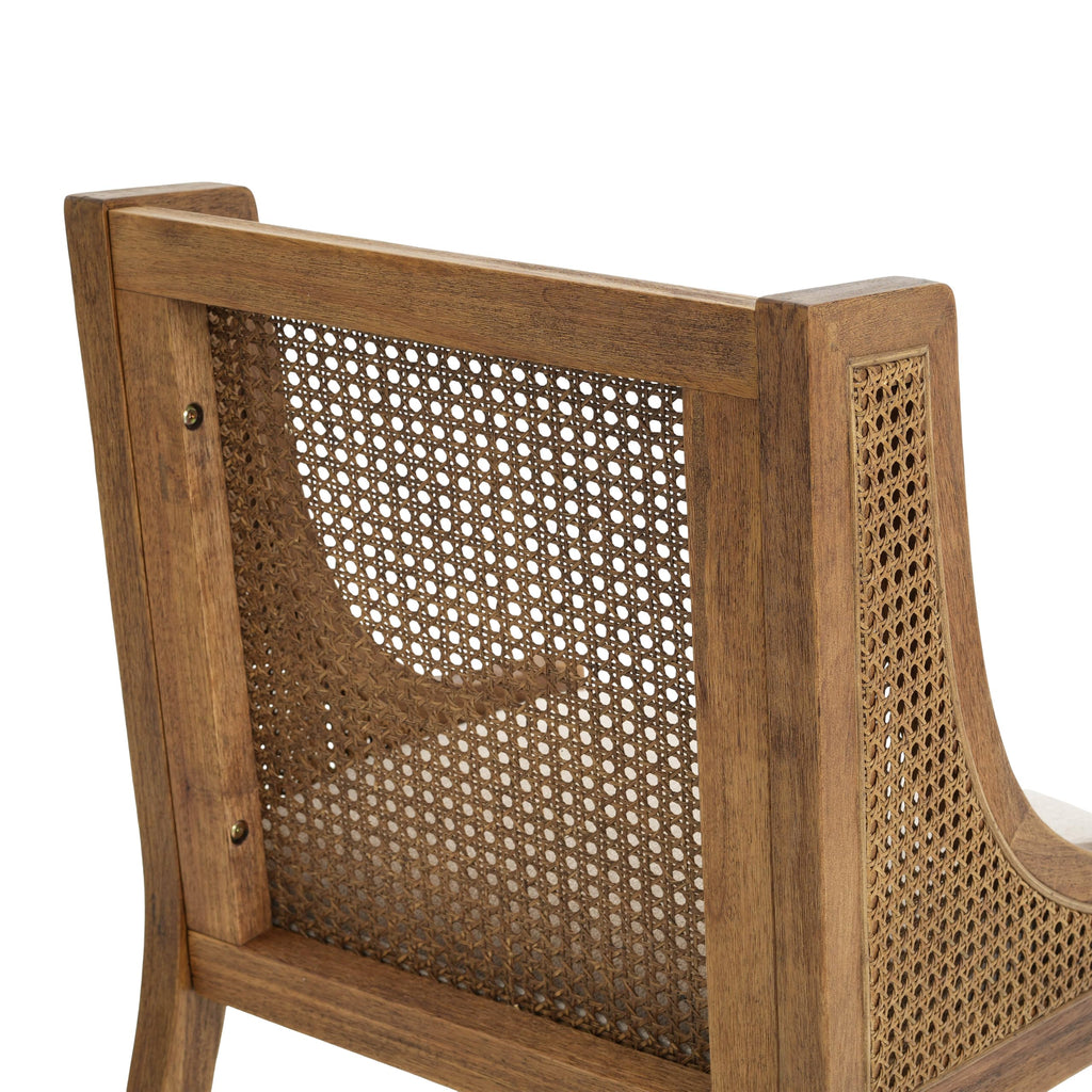 25.5" Fabric Upholstered Wood and Cane Counter Stools with Backrest