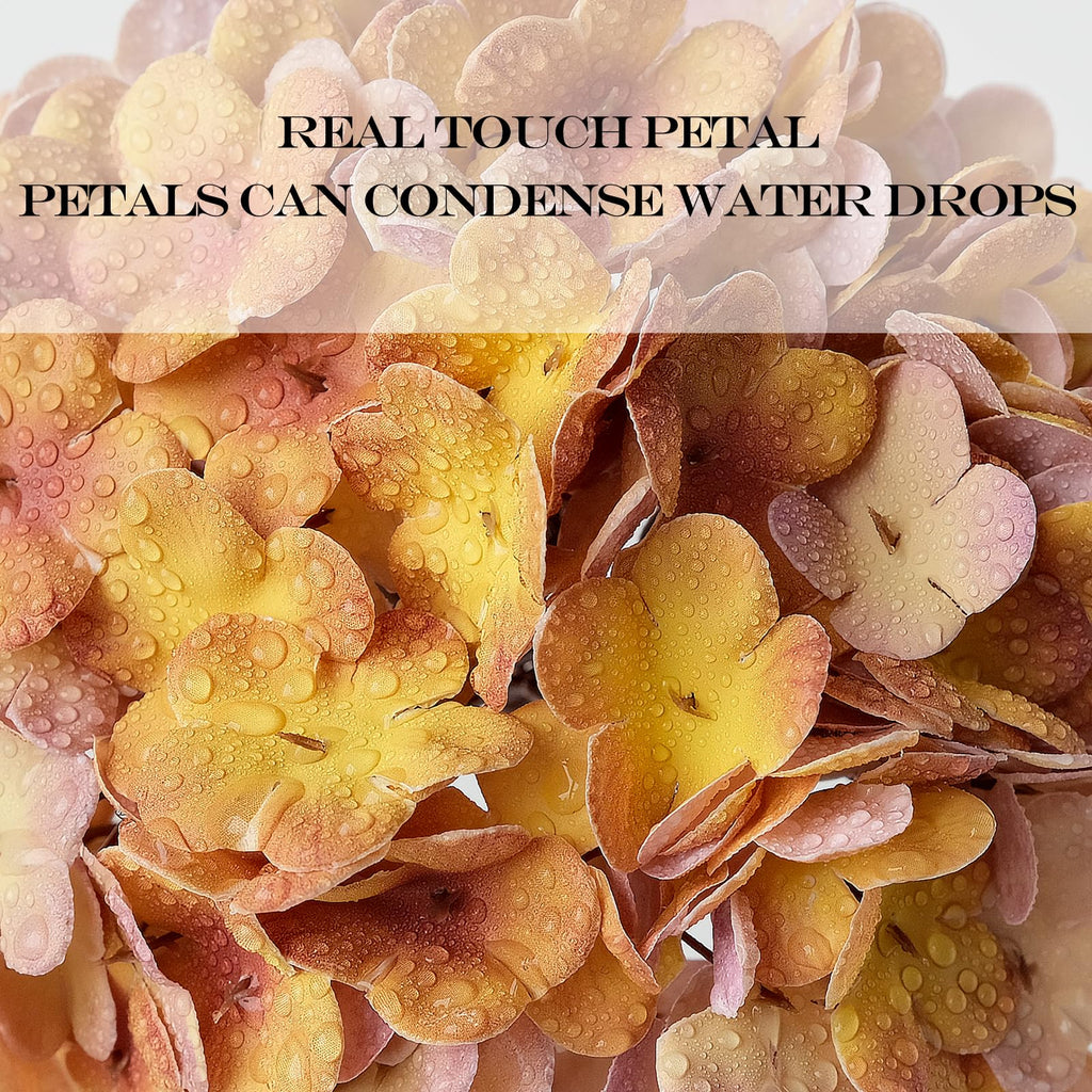 4pcs 20Inch Real Touch Silk Artificial Hydrangea, Yellow & Purple Artificial Flowers Heads with Stems Fake Hydrangeas