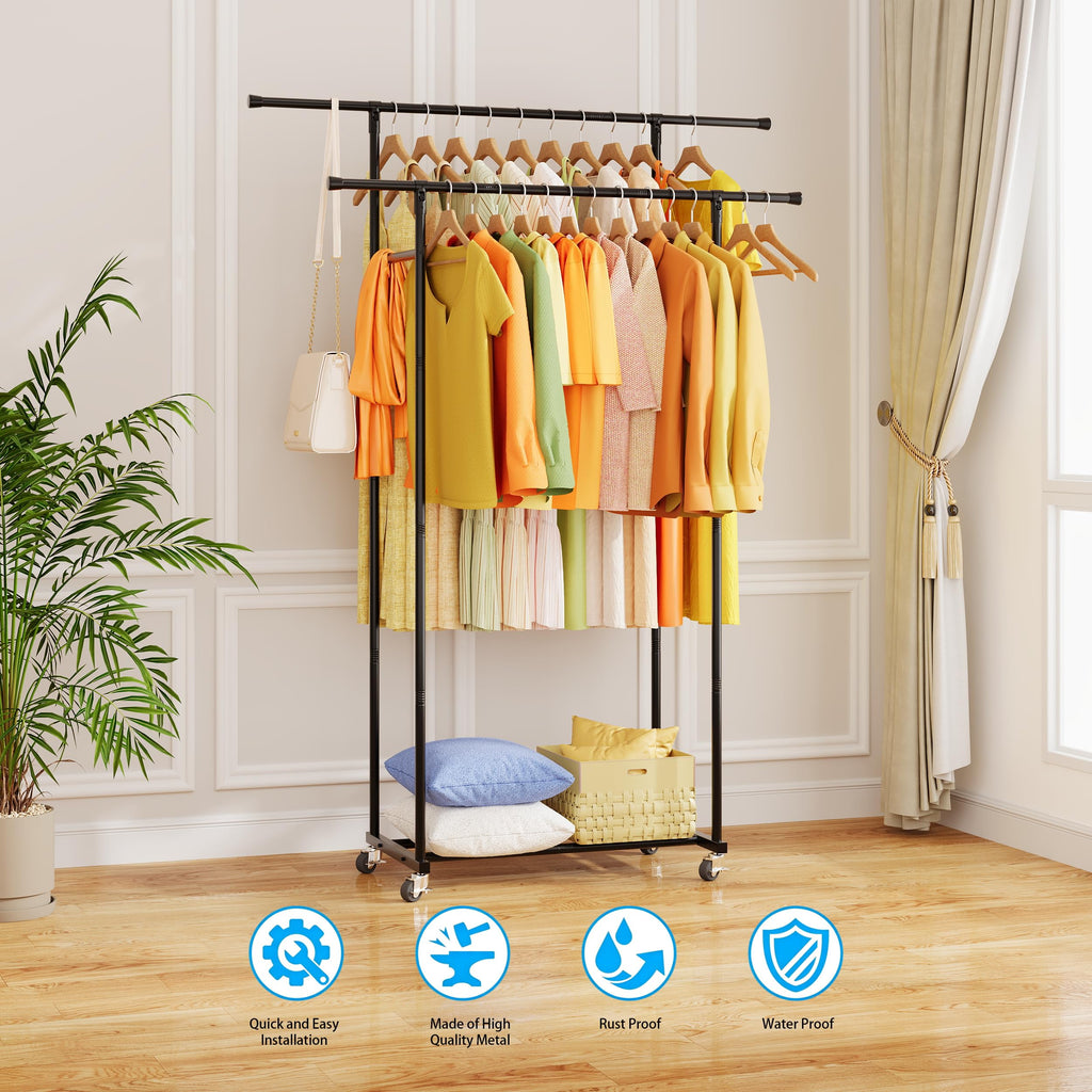 Garment Rack with Wheels, Portable Clothing Rack , Closet, and Laundry Room