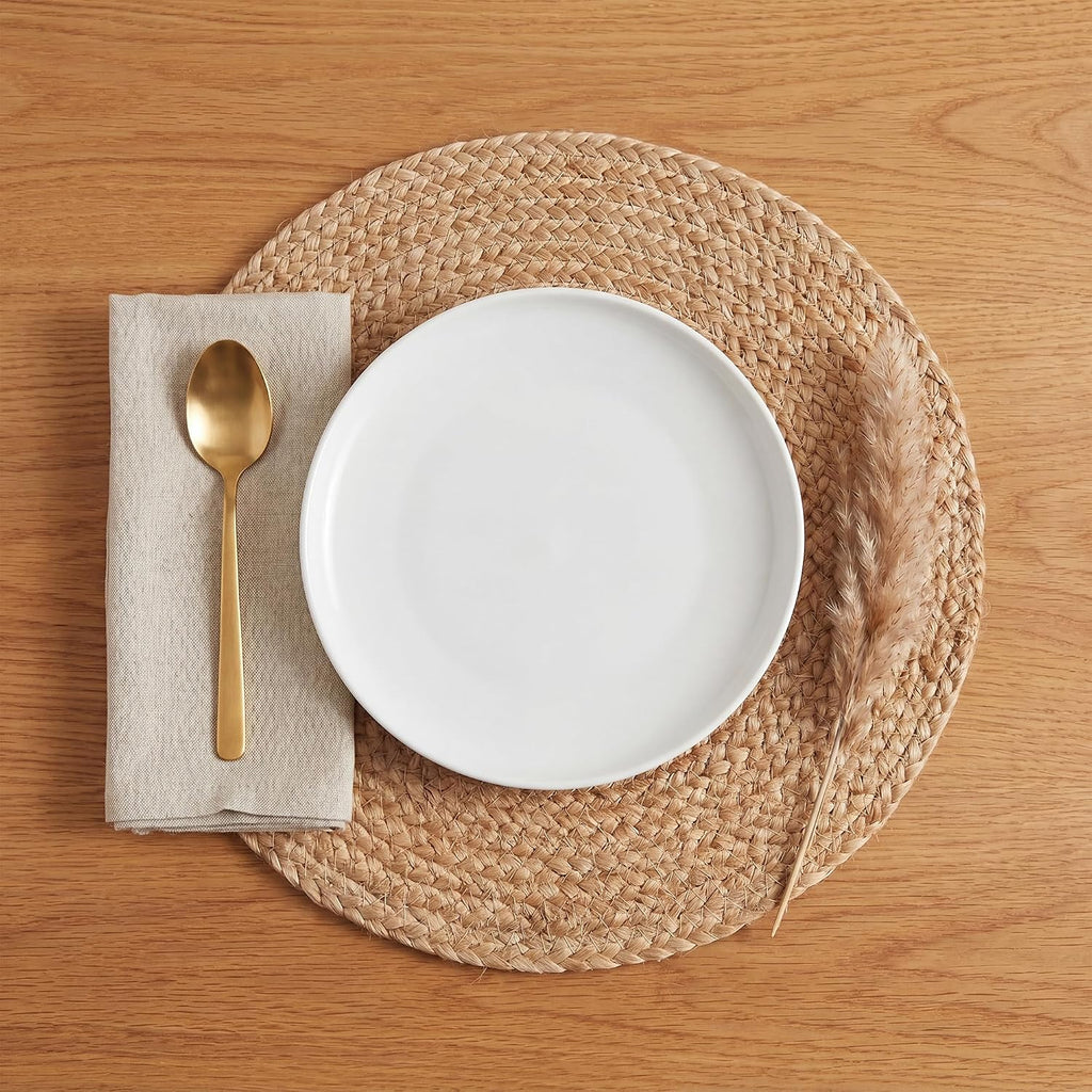 Natural Jute Placemats, Round Woven Table Mats, 13 Inch Rattan Charger Plates for Dinner, Boho Farmhouse - Set of 6